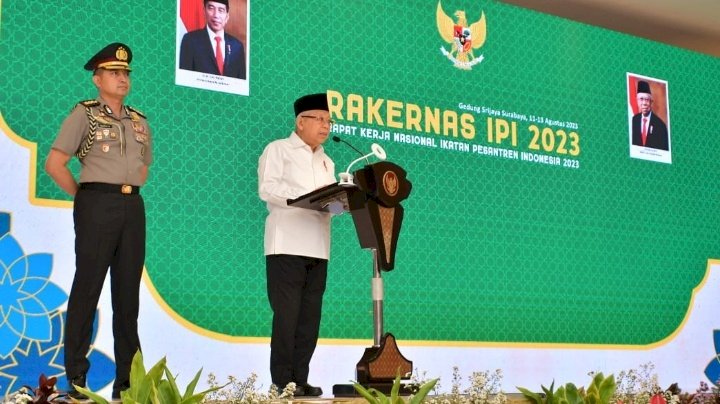 Wapres Maruf Amin saat memberikan sambutan di rakernas IPI