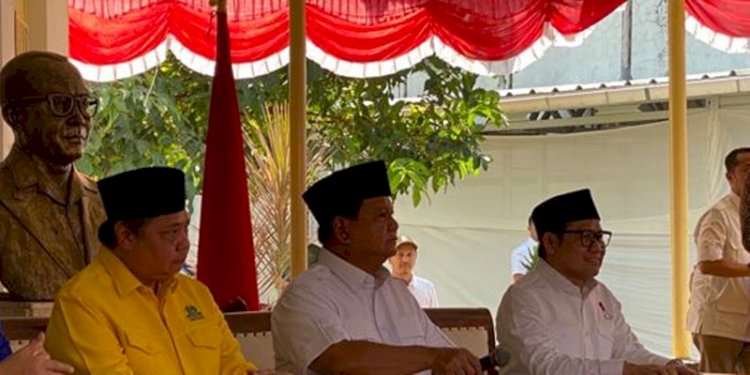 Bakal Calon Presiden Prabowo Subianto bersama Ketua Umum Partai Golkar Airlangga Hartarto dan Ketua Umum PKB Muhaimin Iskandar/RMOL