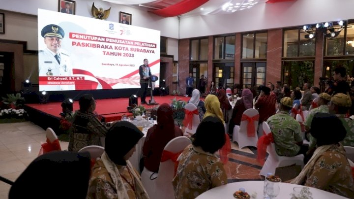 Teks foto: Wali Kota Eri menutup Pemusatan Diklat Paskibraka Tahun 2023/RMOLJatim