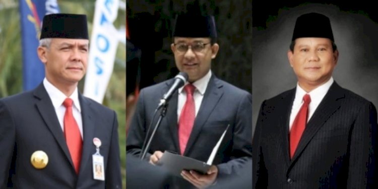 Kolase tiga kandidat capres, Ganjar Pranowo, Anies Baswedan, dan Prabowo Subianto/Net