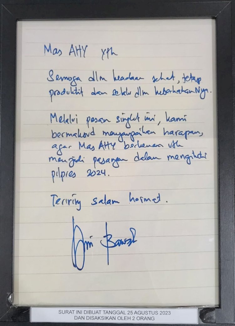 Surat Anies Baswedan yang meminta AHY sebagai Cawapres 2024/ist