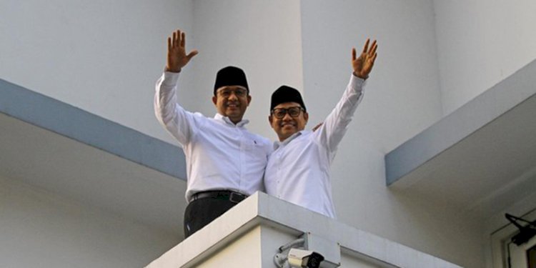 Anies-Cak Imin saat deklarasi sebagai bakal capres-cawapres di Surabaya/Net