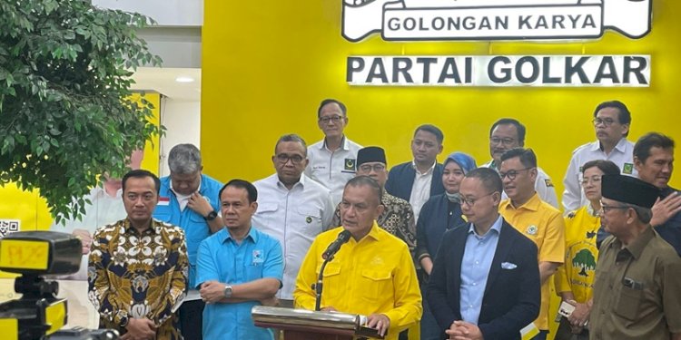 Para Sekretaris Jenderal (Sekjen) dan petinggi Parpol Koalisi Indonesia Maju (KIM) di Kantor DPP Golkar, Jalan Anggrek Neli Murni, Slipi, Jakarta Barat, pada Rabu (20/9)/Ist