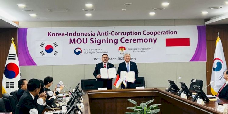 Penandatanganan Nota Kesepahaman antara KPK dan ACRC Korea Selatan di Gedung kompleks Pemerintah Sejong pada Senin, 25 September 2023/Ist