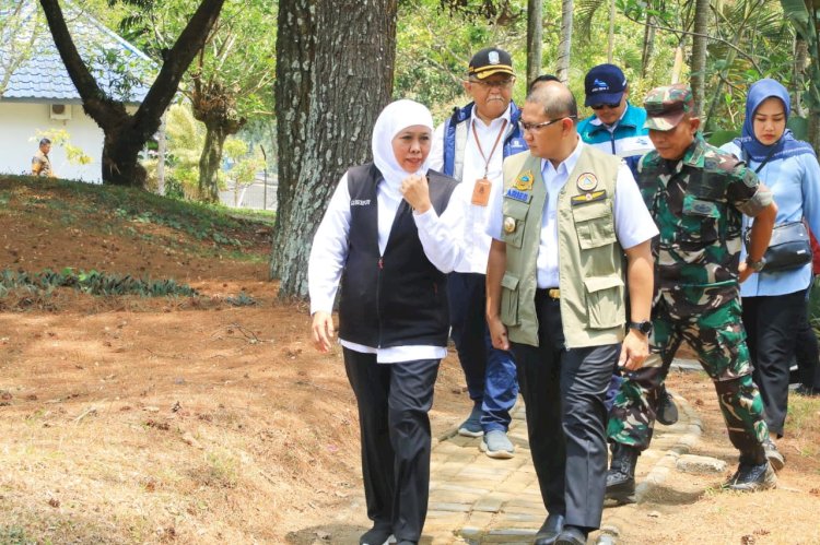 Gubernur Khofifah di sela-sela agenda penanaman 1.500 bibit Pohon Durian Musang King dan Alpukat Aligator di Kawasan Bendungan Selorejo, Kecamatan Ngantang, Kabupaten Malang, Rabu (27/9). Foto: ist