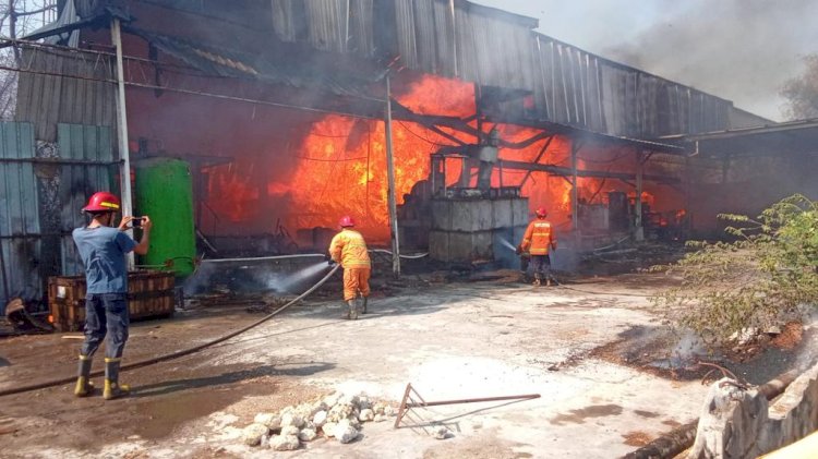 Gudang pabrik kayu milik UD. Karya Mandiri 26 di Jalan Mayjend Sungkono, Gresik, ludes dilalap api/Ist