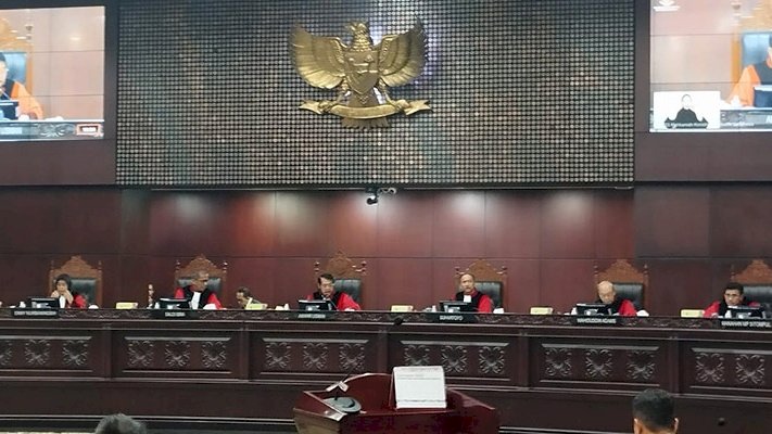 Suasana Sidang Mahkamah Konstitusi terkait uji materiil batas minimum usia capres-cawapres, Senin (16/10)/RMOL