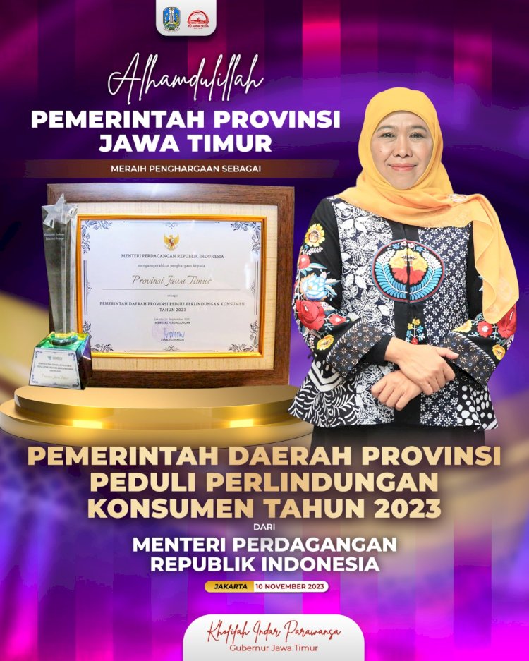 Khofifah Indar Parawansa dan  Penghargaan Provinsi Peduli Perlindungan Konsumen 2023/Ist