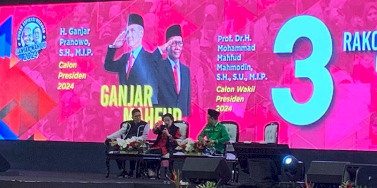 Ketua Umum PDIP Megawati Soekarnoputri dalam acara Rakornas Relawan Ganjar-Mahfud Se-Pulau Jawa yang digelar di JIExpo Kemayoran, Jakarta, pada Senin (27/11)/RMOL