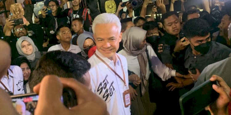 Capres Ganjar Pranowo usai debat perdana di Kantor KPU RI, Jalan Imam Bonjol, Menteng, Jakarta Pusat, pada Selasa malam (12/12)/RMOL