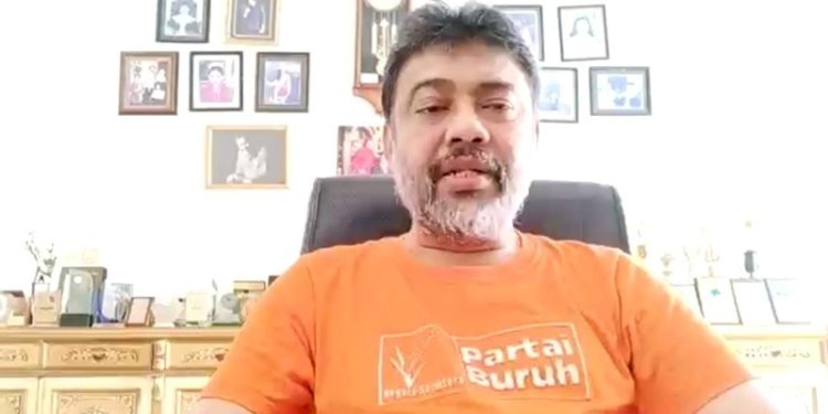 Presiden Partai Buruh, Said Iqbal dalam konferensi pers via Zoom, pada Jumat (15 /12)/Rep