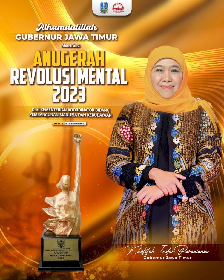 Gubernur Khofifah Indar Parawansa dan pengharagaan Anugerah Revolusi Mental 2023/Ist