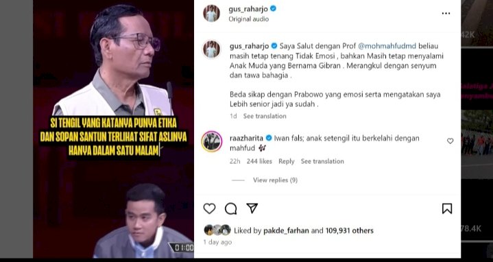 Video unggahan pegiat media sosial (medsos) Septian Raharjo, di akun Instagram miliknya @gus_raharjo viral. Unggahan pegiat medsos yang juga karib disapa Gus Raharjo itu telah tayang 6,5 juta kali, pada Selasa (23/1) malam/Ist