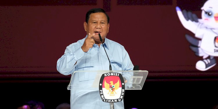 Calon Presiden Nomor Urut 2 Prabowo Subianto dalam Debat Pilpres Kelima di Jakarta Convention Center (JCC), Jakarta Pusat, Minggu malam (4/2)/Ist