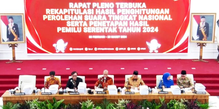 Rapat pleno terbuka KPU RI dalam rangka rekapitulasi hasil penghitungan perolehan suara peserta Pemilu Serentak 2024 secara nasional/RMOL