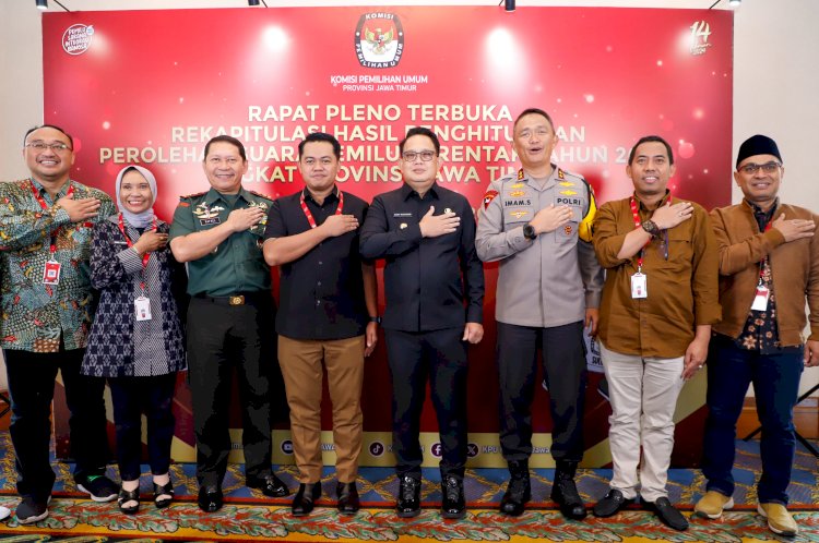  Pj Gubernur Jawa Timur Adhy Karyono bersama  dan Forkopimda Jatim meninjau rekapitulasi suara tingkat provinsi di hotel Shangrilla/RMOLJatim 