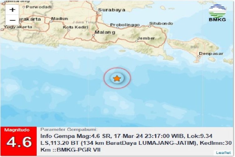 Gempa bumi Lumajang, Minggu (17/3)/repro bmkg