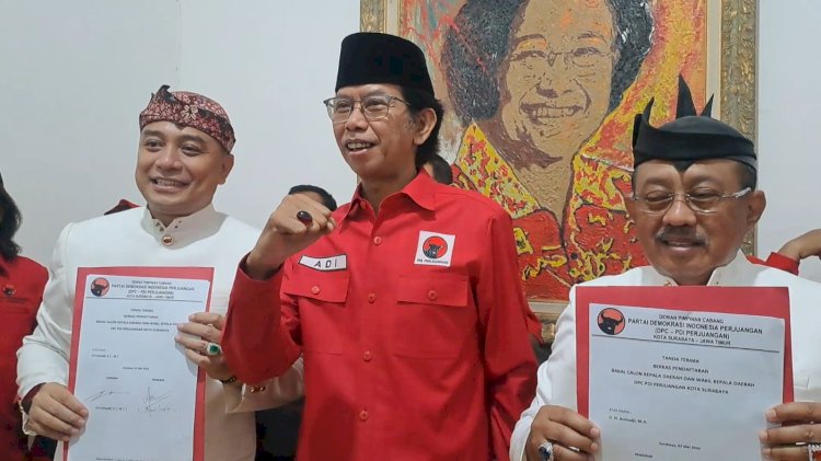 Ketua DPC PDIP Surabaya Adi Sutarwijono bersama Eri Cahyadi dan Armuji/ ist