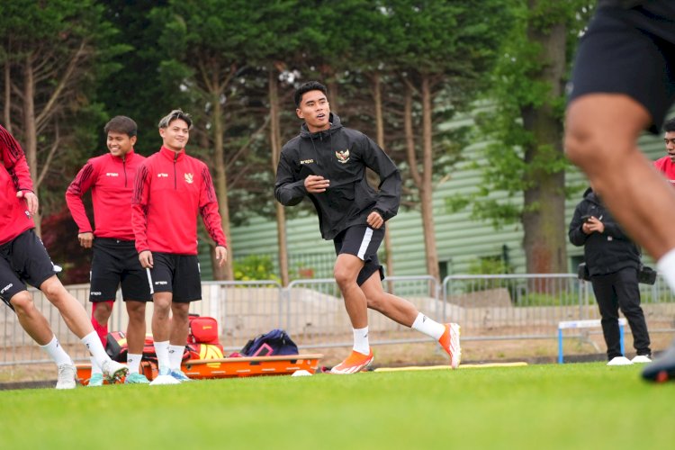 Marselino Ferdinan saat berlatih jelang menghadapi Guinea/Ist