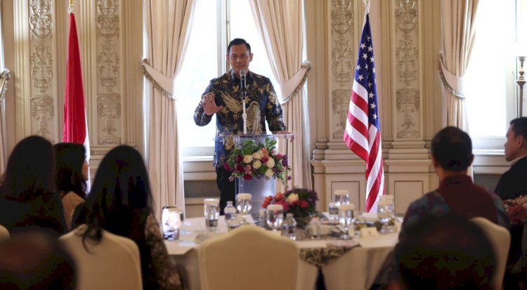Menteri AHY di hadapan para diplomat Indonesia di Washington DC, Amerika Serikat/Ist