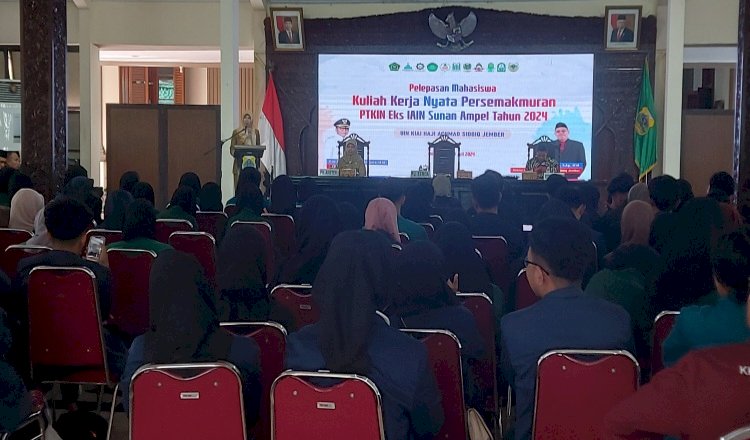 Suasana pelepasan mahasiswa KKN di Pendopo Bupati Bondowoso/RMOLJatim
