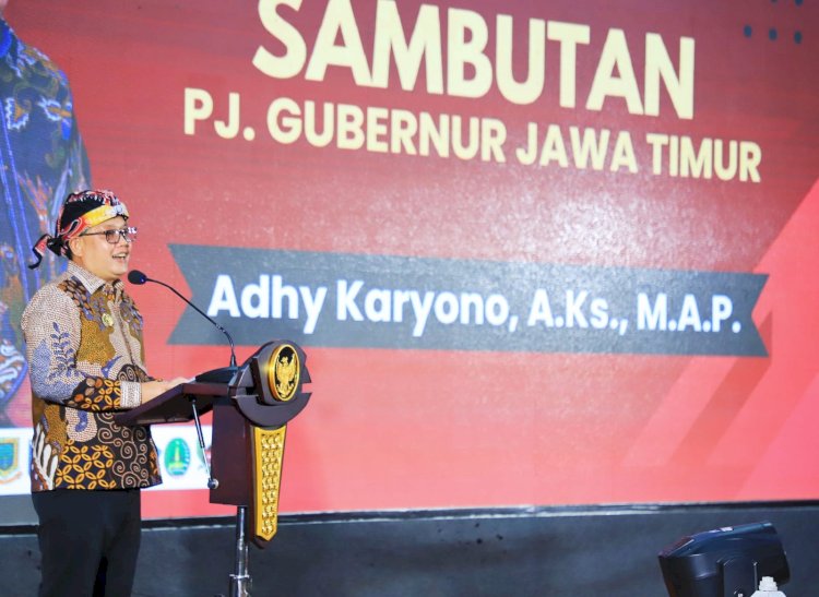 Pj Gubernur Adhy di acara Raker Komwil IV Apeksi tahun 2024 di Balai Kota Kusuma Wicitra Kota Blitar, Kamis (12/7)/Ist