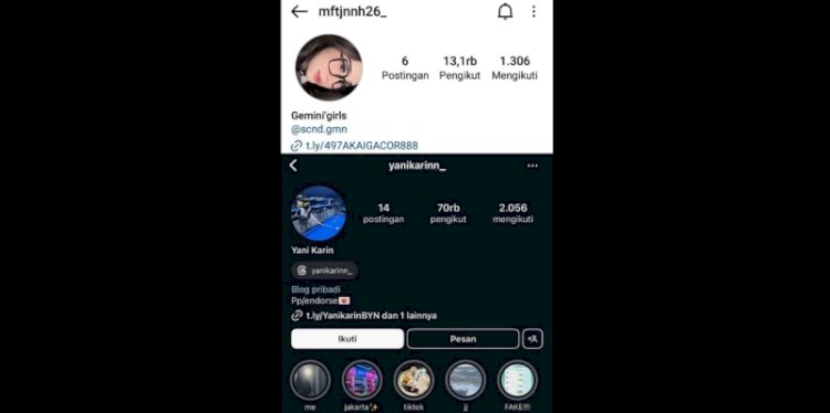 Foto dua selebgram yang mempromosikan judi online melalui akun Instagram pribadinya/Net