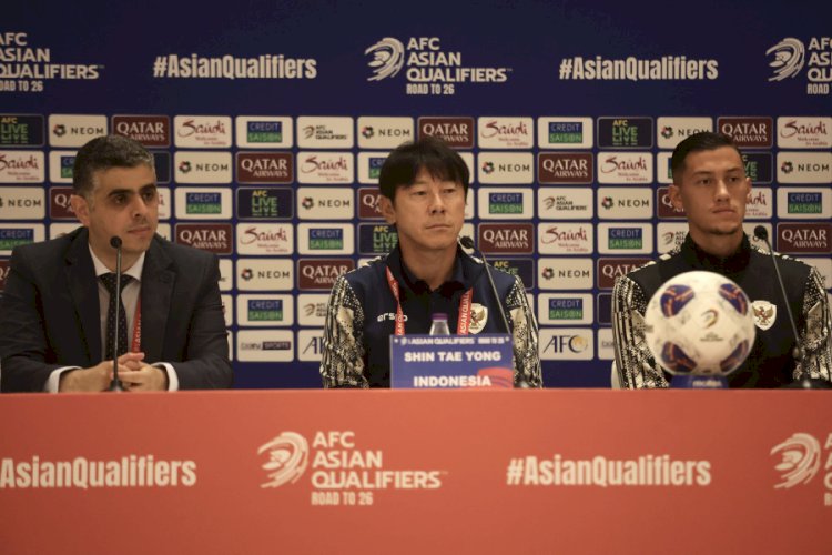 Pelatih Timnas Indonesia, Shin Tae-yong dalam konferensi pers jelang laga melawan Arab Saudi/Ist