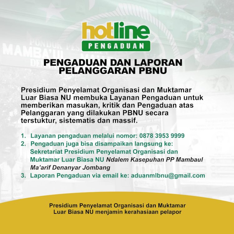 Hotline pengaduan pelanggaran PBNU/ist