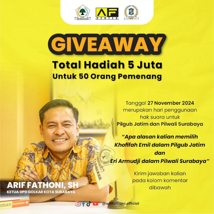 Teks foto: Ketua DPD Partai Golkar Kota Surabaya Arif Fathoni/ist