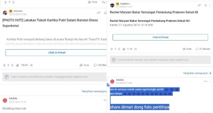 Jejak unggahan mesum akun Kaskus Fufufafa/Ist