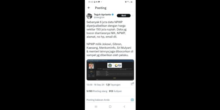 Tangkapan layar akun X Teguh Aprianto/Ist