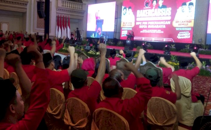 Sri Untari Bisowarno saat memimpin Rakercabsus DPC PDI Perjuangan di Grand Empire Palace Surabaya/RMOLJatim