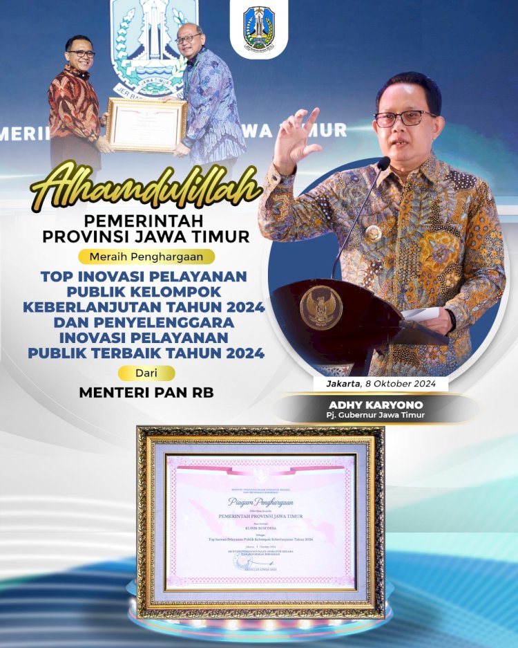 Pemprov Jatim raih penghargaan Top Inovasi Pelayanan Publik/Ist
