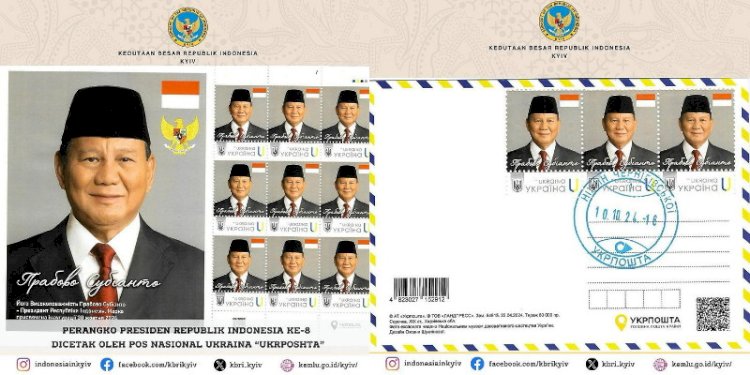Prangko Ukraina bergambar Presiden Prabowo Subianto/Repro