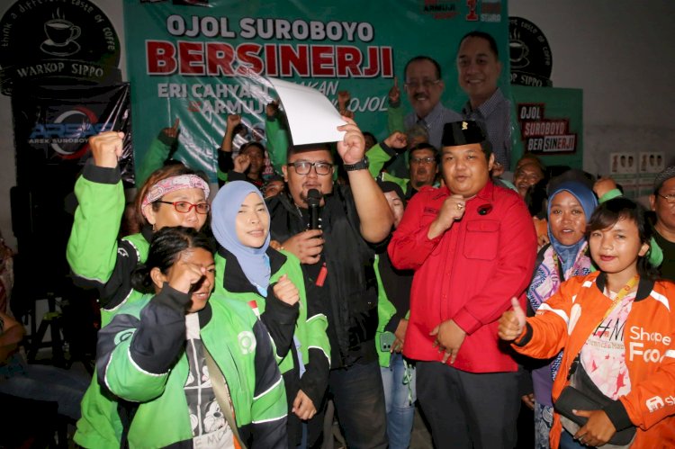 Ratusan ojol dan Taksi online beri dukungan untuk Eri-Armuji 