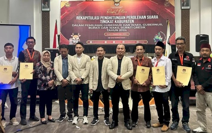 KPU Gresik usai rapat pleno rekapitulasi suara Pilkada serentak 2024/RMOLJatim