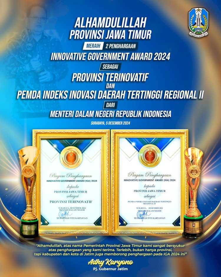 Penghargaan untuk Pemprov Jatim sebagai provinsi terinovatif 