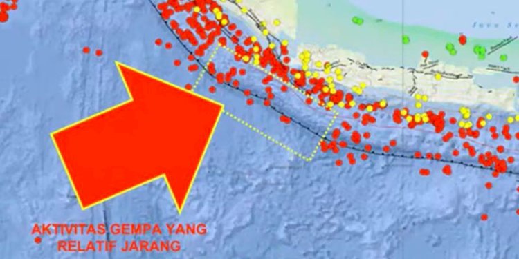 Tangkapan layar aktivitas gempa di Selatan Sumatera dan Jawa/Repro