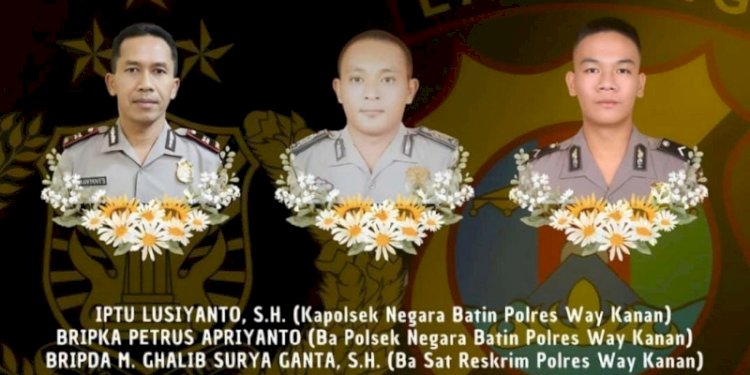 Tiga anggota Polres Way Kanan gugur saat menggerebek lokasi perjudian sabung ayam di Kabupaten Way Kanan, Provinsi Lampung/Ist