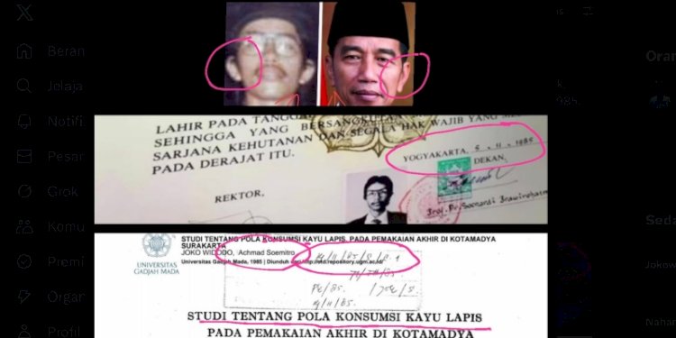 Kolase kejanggalan dokumen skripsi Joko Widodo yang beredar di media sosial/X