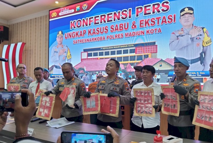 Konferensi pers penangkapan pengedar Narkoba di Polres Madiun Kota/ist