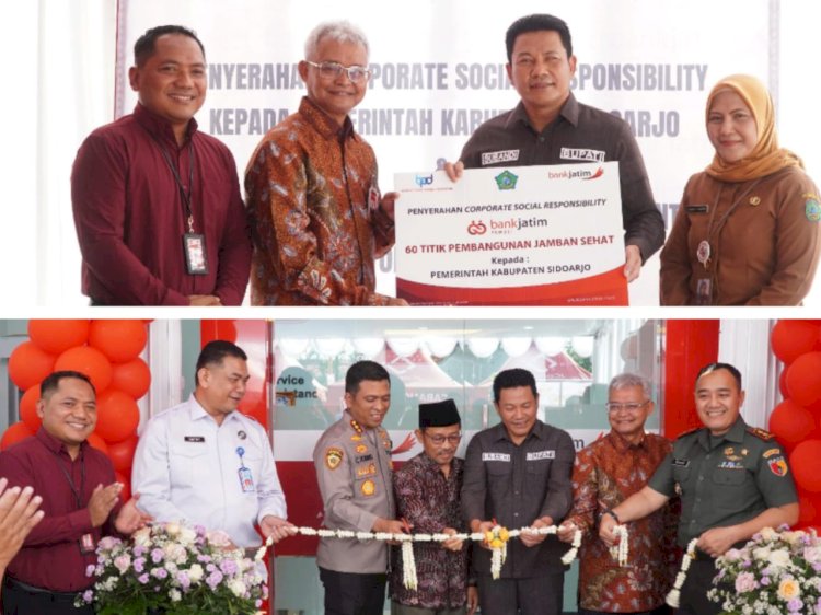 Penyerahan CSR berupa pembangunan jamban dan peresmian Kantor Bank Jatim Capem Waru, Sidoarjo.