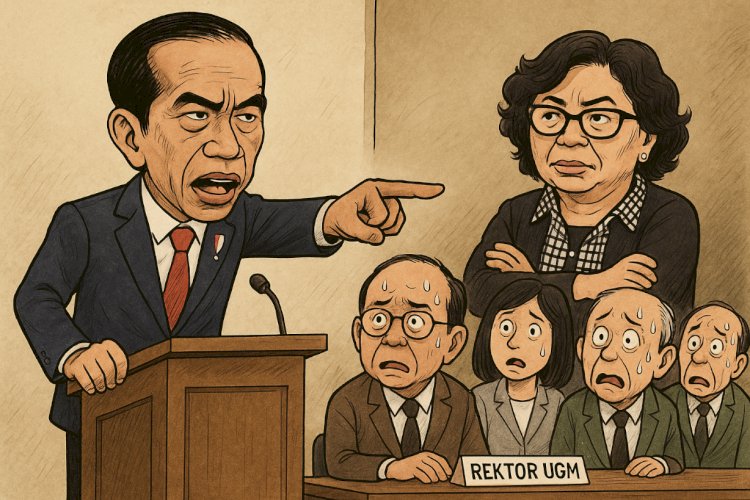 Ilustrasi Jokowi dan jajaran Rektorat UGM